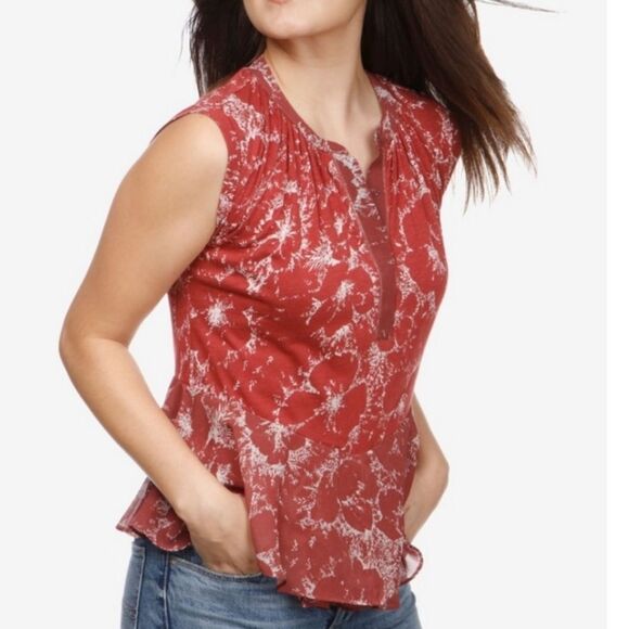 Lucky Brand Tops - Lucky Brand Sleeveless Terracota Floral Poppies Flowy Button Neck Tank Sz M